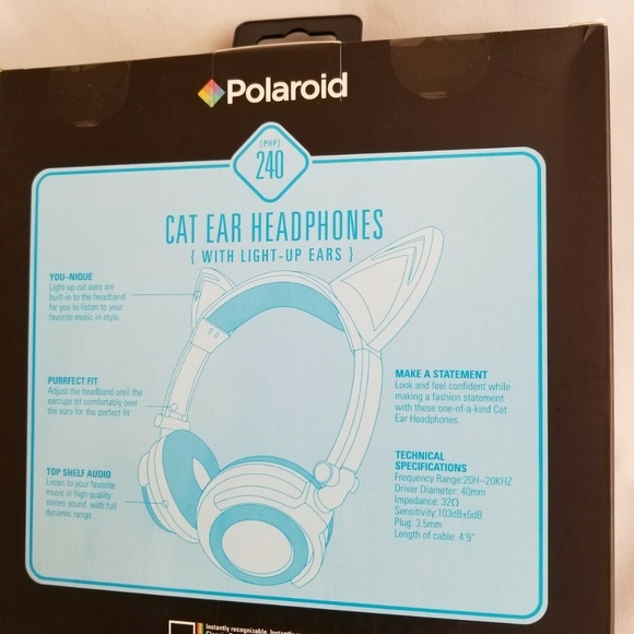 Polaroid Blue Cat Ear Headphones Light Up Ears - Picture 3 of 4
